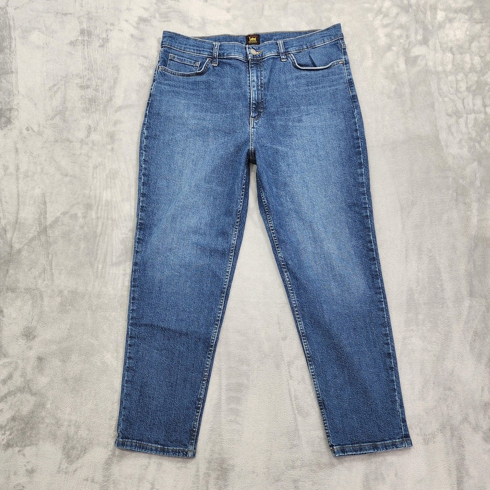 Lee Jeans Womens‎ 18M Blue High Rise Mom Tapered Fit Ankle Stretch Denim Casual